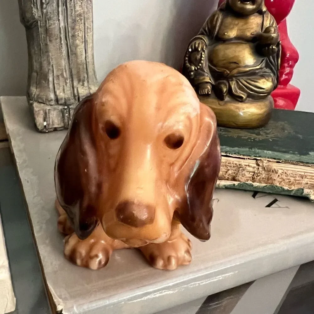 Vintage Bassett Hound Dog Wax Figure Candle Collectable Decorative Gloss Unlit